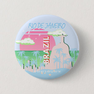 Rio de Janeiro Brasilien Reisen Art Blue Illustrat Button
