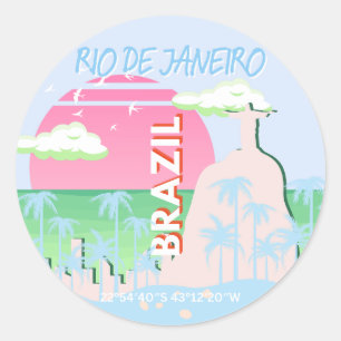 Rio de Janeiro Brasilien Reisen Art Blue Illustrat Runder Aufkleber