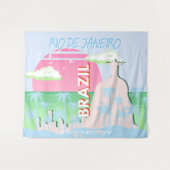 Rio de Janeiro Brasilien Reisen Art Blue Illustrat Wandteppich (Vorderseite (Horizontal))