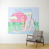 Rio de Janeiro Brasilien Reisen Art Blue Illustrat Wandteppich (Beispiel (Horizontal))