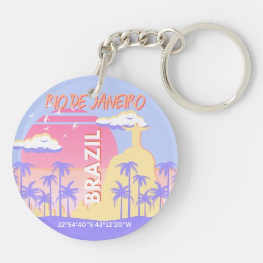 Rio de Janeiro Brasilien Reisen Art Blue Poster Schlüsselanhänger (Rückseite)