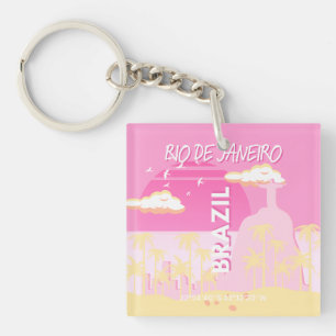 Rio de Janeiro Brasilien Reisen Art Pink Illustrat Schlüsselanhänger