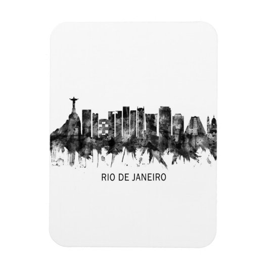 Rio de Janeiro Brasilien Skyline BW Magnet (Vertikal)