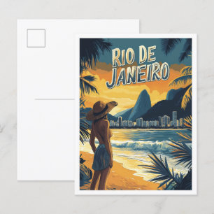 Rio de Janeiro Brasilien Vintag Illustration Trave Postkarte