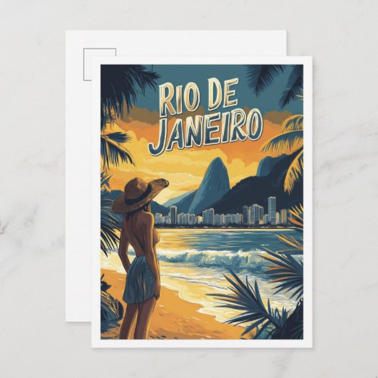 Rio de Janeiro Brasilien Vintag Illustration Trave Postkarte (Vorne/Hinten)