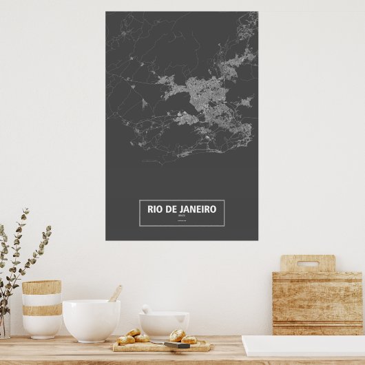Rio de Janeiro, Brasilien (weiß auf schwarz) Poster (Küche)