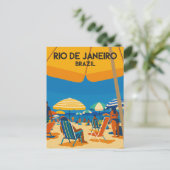 Rio De Janeiro Brazil Beach Vintage Travel Postkarte (Stehend Vorderseite)