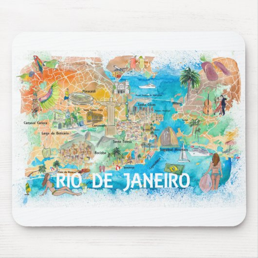 Rio de Janeiro Illustrierte Karte mit Hauptstraßen Mousepad (Vorne)