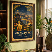 Rio de Janeiro Nacht Vintage Reiseposter