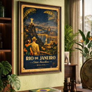 Rio de Janeiro Nacht Vintage Reiseposter Poster