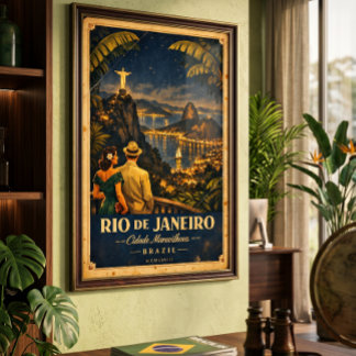 Rio de Janeiro Nacht Vintage Reiseposter Poster