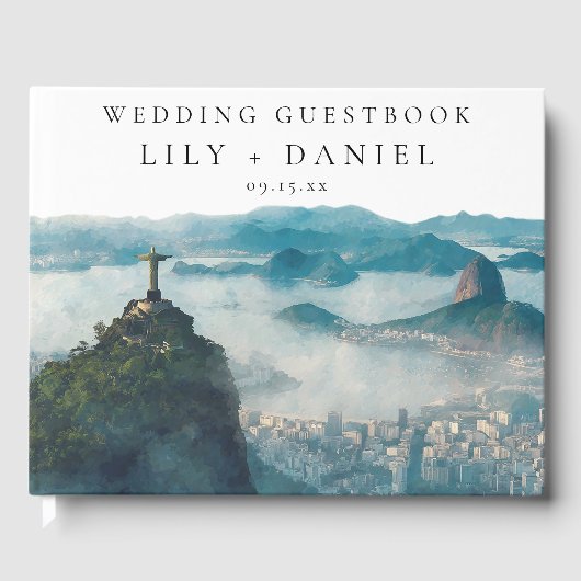 Rio de Janeiro Skyline Watercolor Wedding Gästebuch (Vorderseite)