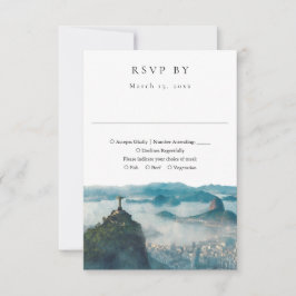 Rio de Janeiro Skyline Watercolor Wedding RSVP Karte