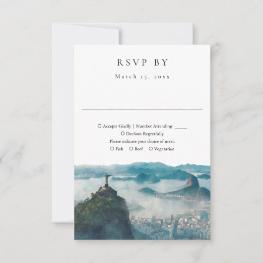 Rio de Janeiro Skyline Watercolor Wedding RSVP Karte (Vorderseite)