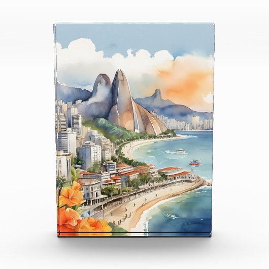 Rio De Janeiro Wasserfarbkunst Fotoblock (Vorderseite)