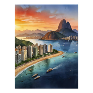 Rio De Janeiro Wasserfarbkunst Fotodruck