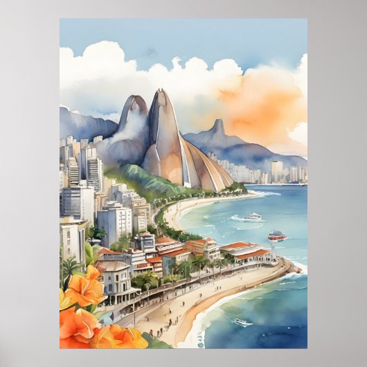 Rio De Janeiro Wasserfarbkunst Poster (Vorne)