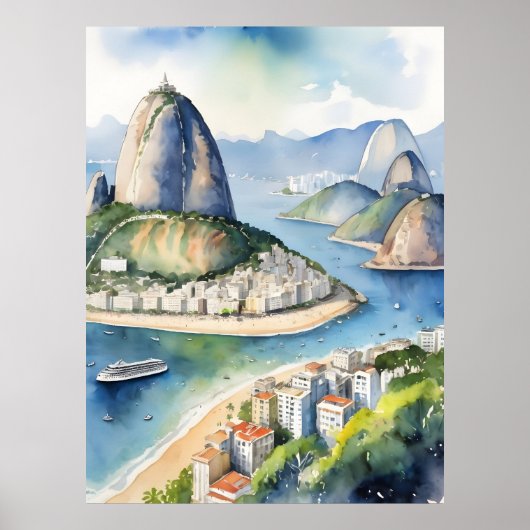 Rio De Janeiro Wasserfarbkunst Poster (Vorne)