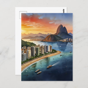 Rio De Janeiro Wasserfarbkunst Postkarte