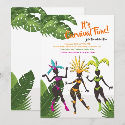 Rio-Samba-Party Einladungen (Vorne/Hinten)