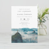 Rio Skyline Aquarell-QR-Code Brasilien Hochzeit Einladung (Stehend Vorderseite)