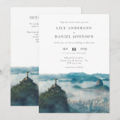 Rio Skyline Aquarell-QR-Code Brasilien Hochzeit Einladung (Vorne/Hinten)