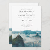 Rio Skyline Watercolor QR Code Brazil Wedding Einladung (Vorne/Hinten)