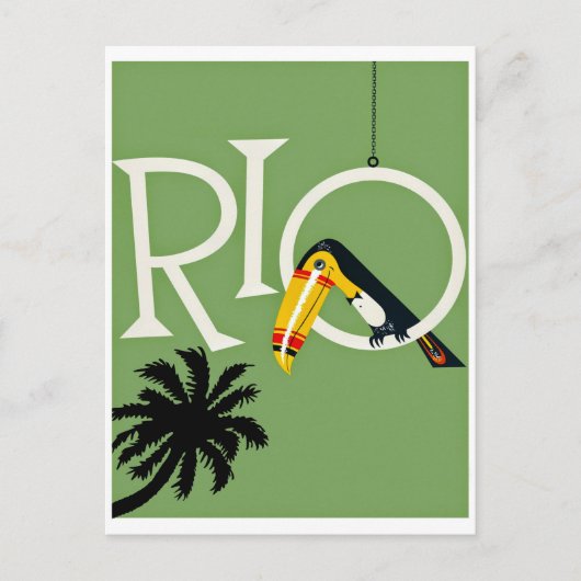 Rio, Vintage Reise Postkarte mit exotischen Papage (Vorderseite)