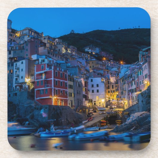 Riomaggiore in der Nacht Cinque Terre Ligurien Ita Getränkeuntersetzer (Vorderseite)