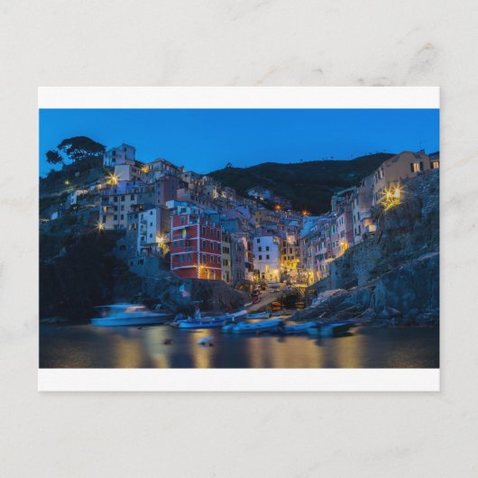 Riomaggiore in der Nacht Cinque Terre Ligurien Ita Postkarte (Vorderseite)