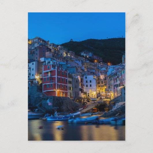 Riomaggiore in der Nacht Cinque Terre Ligurien Ita Postkarte (Vorderseite)