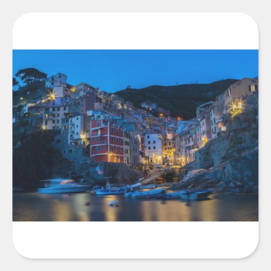 Riomaggiore in der Nacht Cinque Terre Ligurien Ita Quadratischer Aufkleber (Vorderseite)