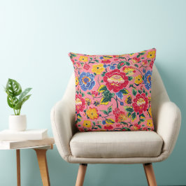 Riotous Pink Chinoierie Peony Floral Throw Kissen
