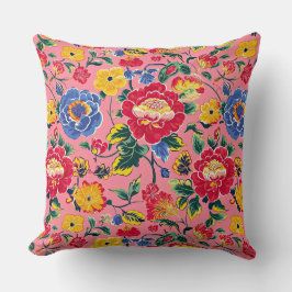 Riotous Pink Chinoierie Peony Floral Throw Kissen