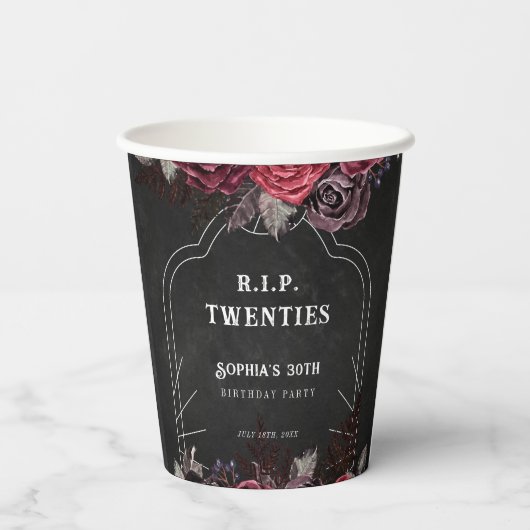 RIP 20. 30. Geburtstag Gastgeschenke Pappbecher (Rückseite)