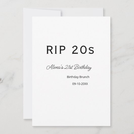 RIP 20 s 21. Geburtstag, einfaches Mindestfrühstüc Einladung (Vorderseite)
