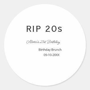 RIP 20 s 21. Geburtstag, einfaches Mindestfrühstüc Runder Aufkleber