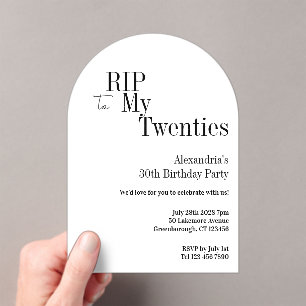 RIP 20 s 30. Geburtstag Party Minimal Weiß Acryleinladungen
