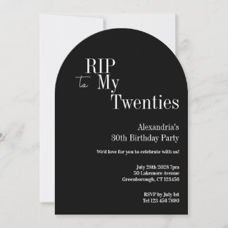 RIP 20 s 30. Geburtstag Party Schwarz und Weiß Einladung