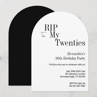 RIP 20er 30. Geburtstags-Minimal-Party Einladung