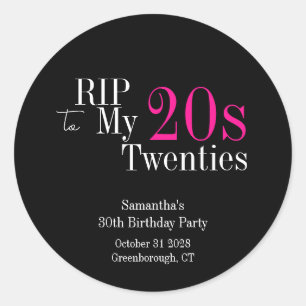 RIP 20er 30. Geburtstagsfeier Black Pink Runder Aufkleber