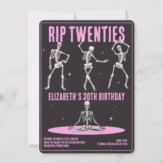RIP 20er Black Pink Funny Skull 30. Geburtstag Par Einladung