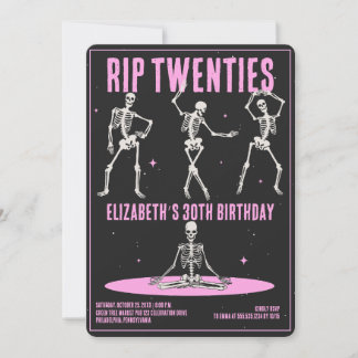 RIP 20er Black Pink Funny Skull 30. Geburtstag Par Einladung