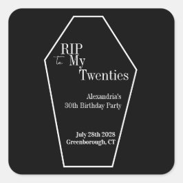 RIP 20er Gotik 30. Geburtstag Party Schwarz und We Quadratischer Aufkleber