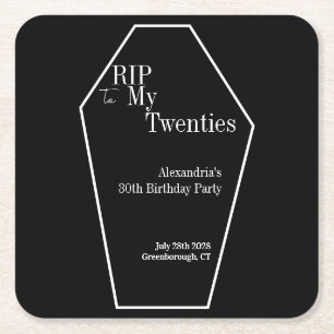 RIP 20er Gotik 30. Geburtstag Party Schwarz und We Rechteckiger Pappuntersetzer