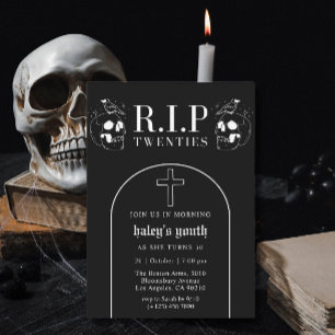 RIP 20er Zwanziger Gruseliger schwarzer Totenkopf Einladung