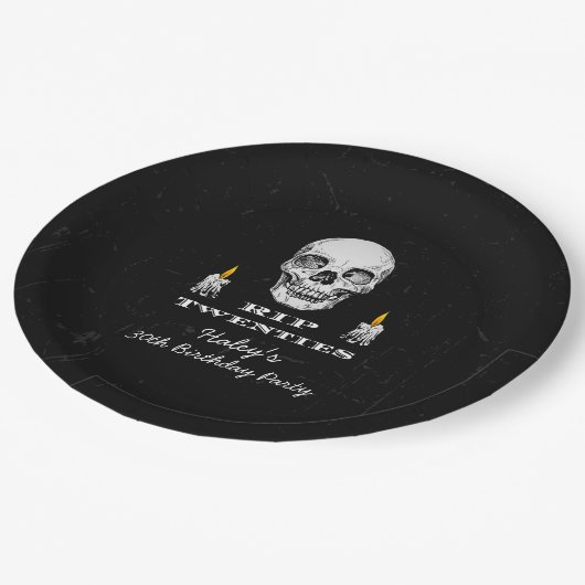 RIP 20er Zwanziger Skull Gothic Black 30th Birthda Pappteller (Schrägansicht)