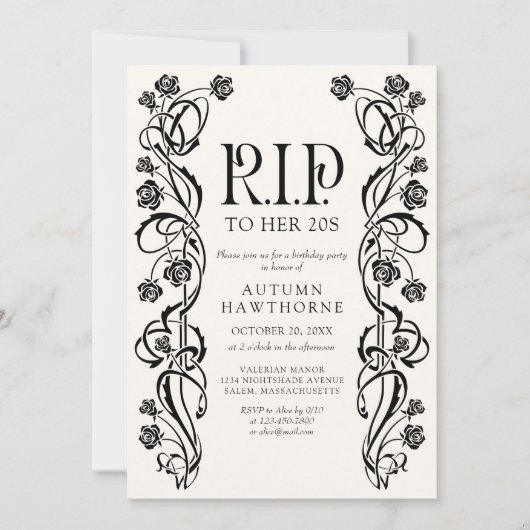 RIP 20s 30s Gothic Halloween Birthday Einladung (Vorderseite)