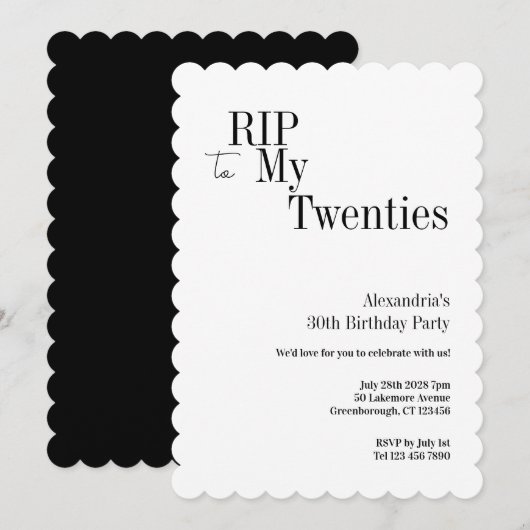 RIP 20s 30th Birthday Minimal Party Einladung (Vorne/Hinten)