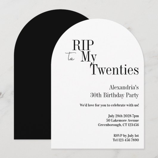 RIP 20s 30th Birthday Minimal Party Einladung (Vorne/Hinten)